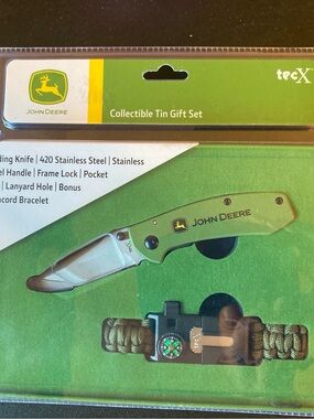 John Deere Limited Edition Gift Tin Set w Knife & Paracord Bracelet Set